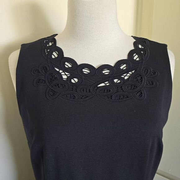 Talbots Fit and Flare Black Ponte Knit Dress with embroidered scallop neckline a - Picture 8 of 11